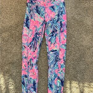 Lilly Pulitzer Luxletic Leggings XS Pink Blue Floral Print High Rise Pocket